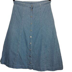 Denim Republic Skirt Large Long Blue Chambray Button Front Vintage Modest